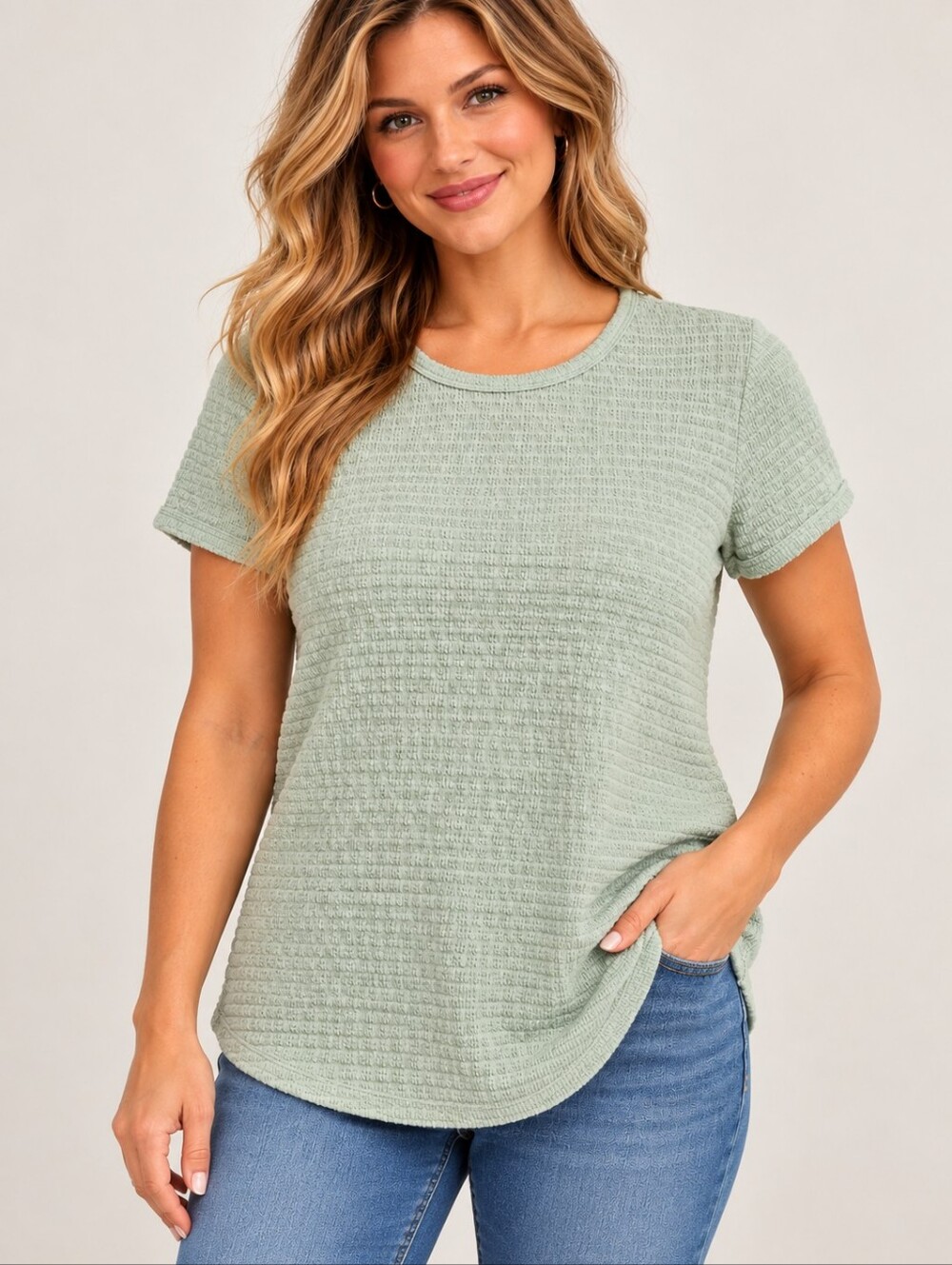 Maurices 24/7 Jacquard Textured Short Sleeve Tee Large Sage Green